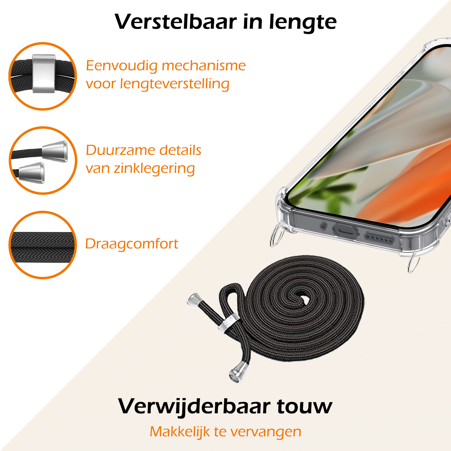 Nomfy Hoesje Geschikt voor Google Pixel 9 Pro XL Hoesje Siliconen Shock Proof Hoesje Met Koord Case Met Telefoonkoord - Hoes Geschikt voor Google Pixel 9 Pro XL Hoesje Cover Shockproof Met Koord - Transparant