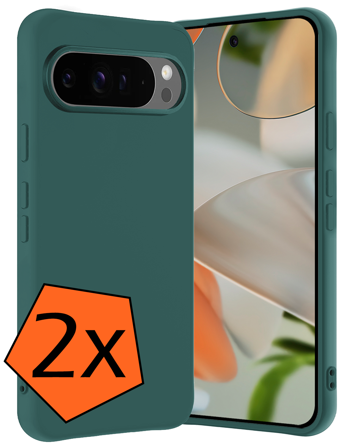 Nomfy Hoesje Geschikt voor Google Pixel 9 Pro XL Hoesje Siliconen Case Hoes - Hoes Geschikt voor Google Pixel 9 Pro XL Hoes Cover Case - Donkergroen - 2 PACK