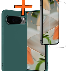 Nomfy Nomfy Google Pixel 9 Pro XL Hoesje Siliconen Met Screenprotector - Donkergroen