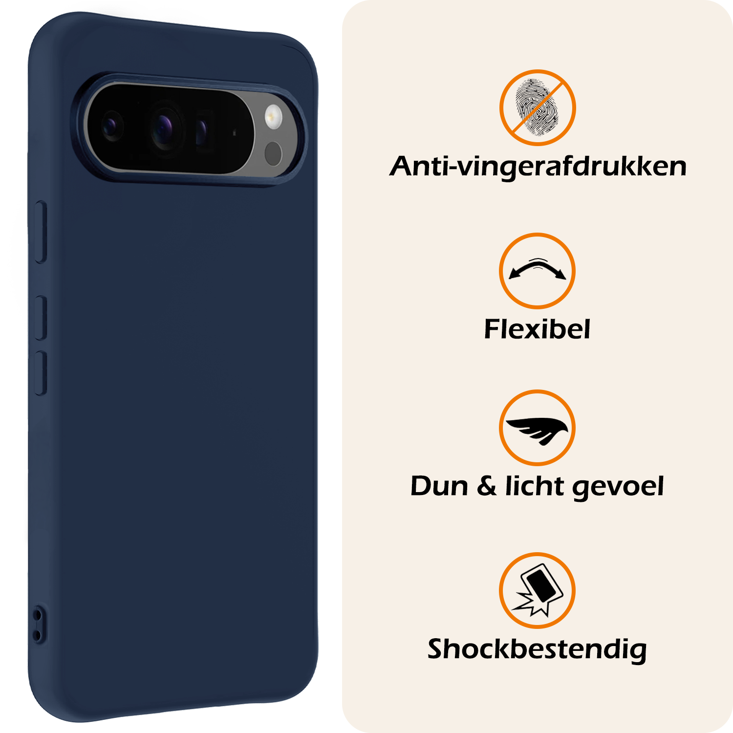 Nomfy Hoesje Geschikt voor Google Pixel 9 Pro XL Hoesje Siliconen Case Hoes Met 2x Screenprotector - Hoes Geschikt voor Google Pixel 9 Pro XL Hoes Cover Case - Donkerblauw