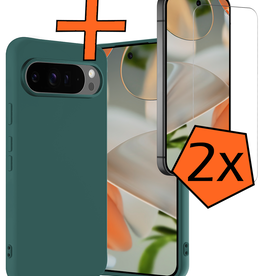 Nomfy Nomfy Google Pixel 9 Pro XL Hoesje Siliconen Met 2x Screenprotector - Donkergroen