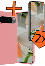 Nomfy Hoesje Geschikt voor Google Pixel 9 Pro XL Hoesje Siliconen Case Hoes Met 2x Screenprotector - Hoes Geschikt voor Google Pixel 9 Pro XL Hoes Cover Case - Lichtroze