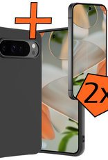 Nomfy Hoesje Geschikt voor Google Pixel 9 Pro XL Hoesje Siliconen Case Hoes Met 2x Screenprotector - Hoes Geschikt voor Google Pixel 9 Pro XL Hoes Cover Case - Zwart