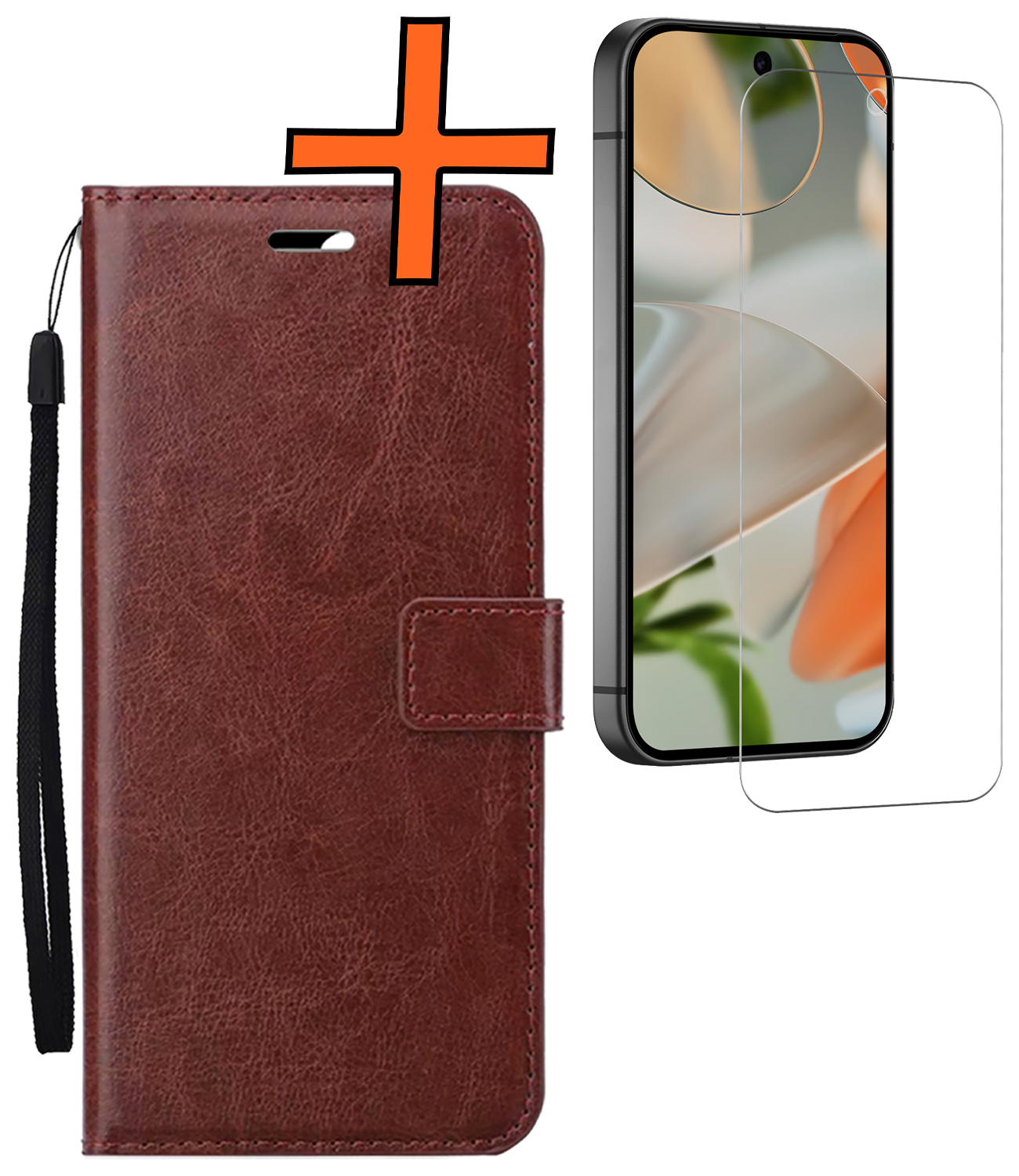 Nomfy Hoesje Geschikt voor Google Pixel 9 Pro XL Hoesje Book Case Hoes Portemonnee Cover Walletcase Met Screenprotector - Hoes Geschikt voor Google Pixel 9 Pro XL Hoes Bookcase Hoesje - Bruin