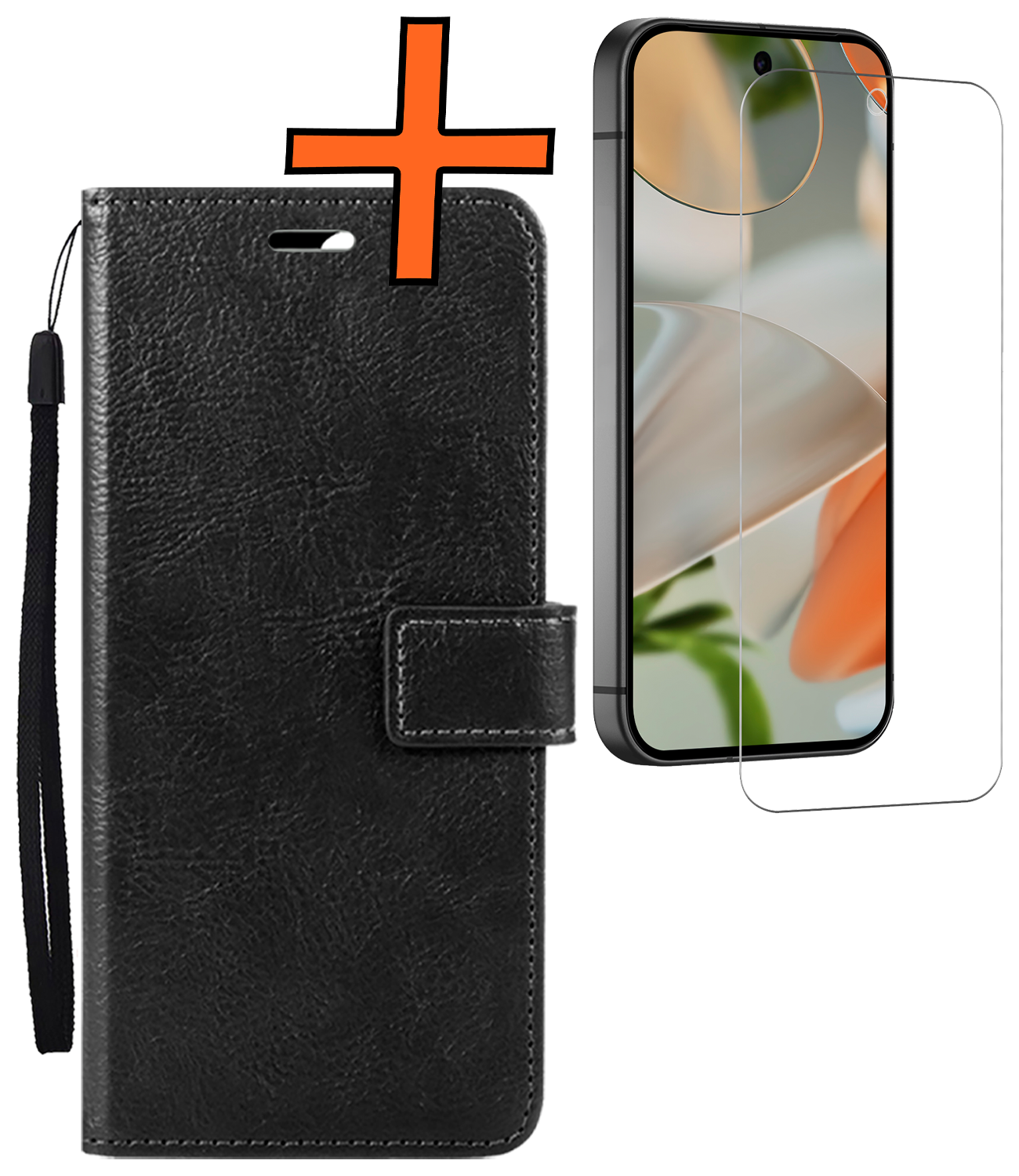 Nomfy Hoesje Geschikt voor Google Pixel 9 Pro XL Hoesje Book Case Hoes Portemonnee Cover Walletcase Met Screenprotector - Hoes Geschikt voor Google Pixel 9 Pro XL Hoes Bookcase Hoesje - Zwart