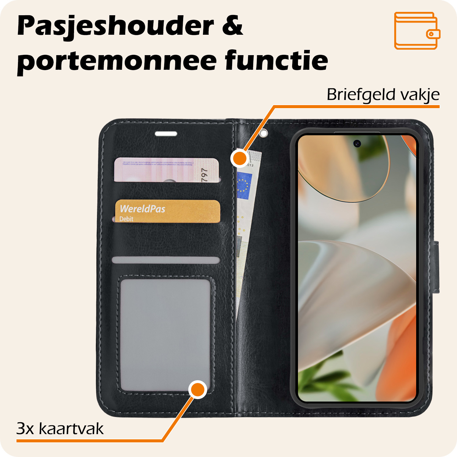Nomfy Hoesje Geschikt voor Google Pixel 9 Pro XL Hoesje Book Case Hoes Portemonnee Cover Walletcase Met Screenprotector - Hoes Geschikt voor Google Pixel 9 Pro XL Hoes Bookcase Hoesje - Zwart