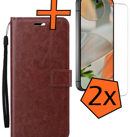 Nomfy Nomfy Google Pixel 9 Pro XL Hoesje Bookcase Met 2x Screenprotector - Bruin