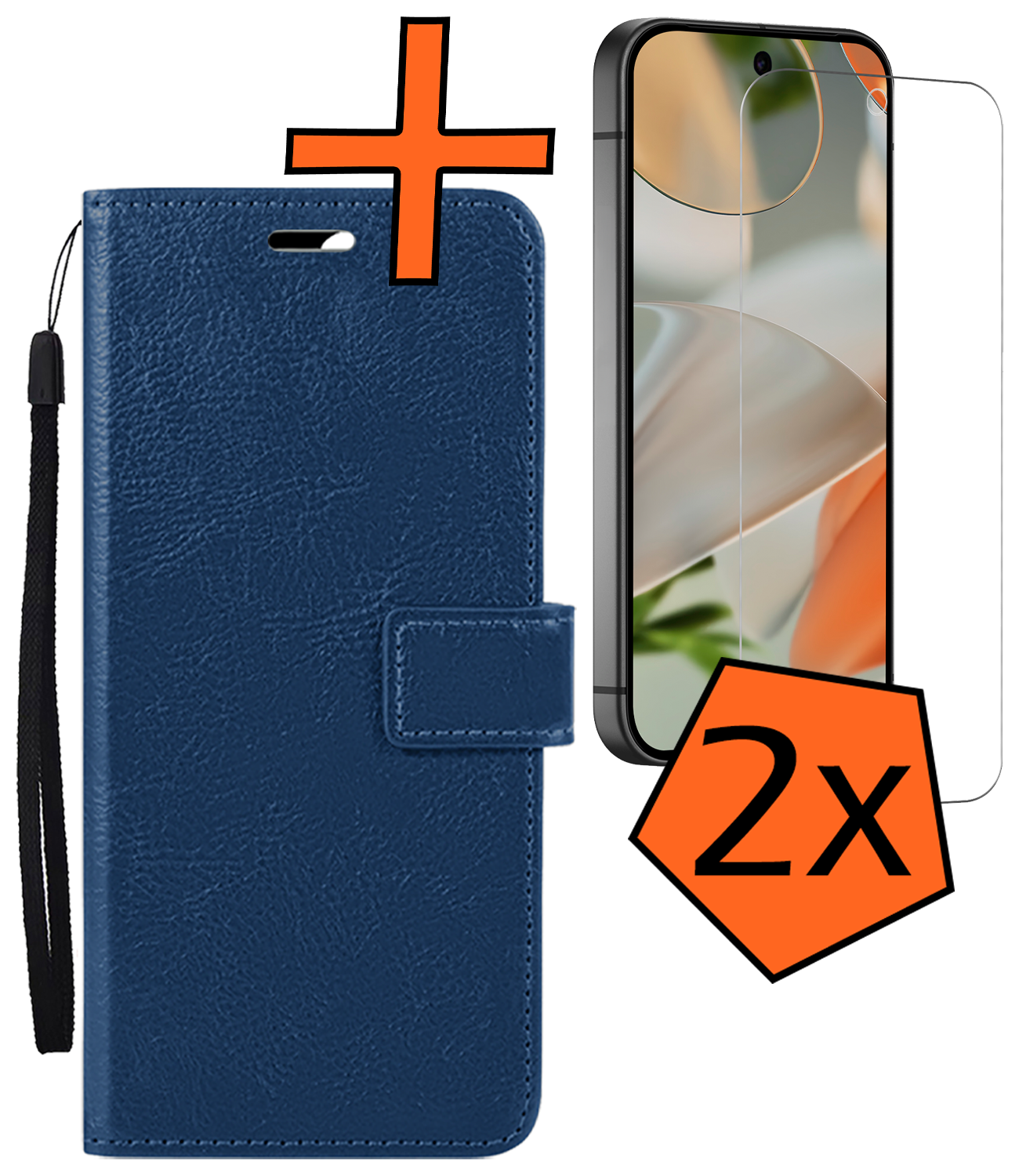 Nomfy Hoesje Geschikt voor Google Pixel 9 Pro XL Hoesje Book Case Hoes Portemonnee Cover Walletcase Met 2x Screenprotector - Hoes Geschikt voor Google Pixel 9 Pro XL Hoes Bookcase Hoesje - Donkerblauw