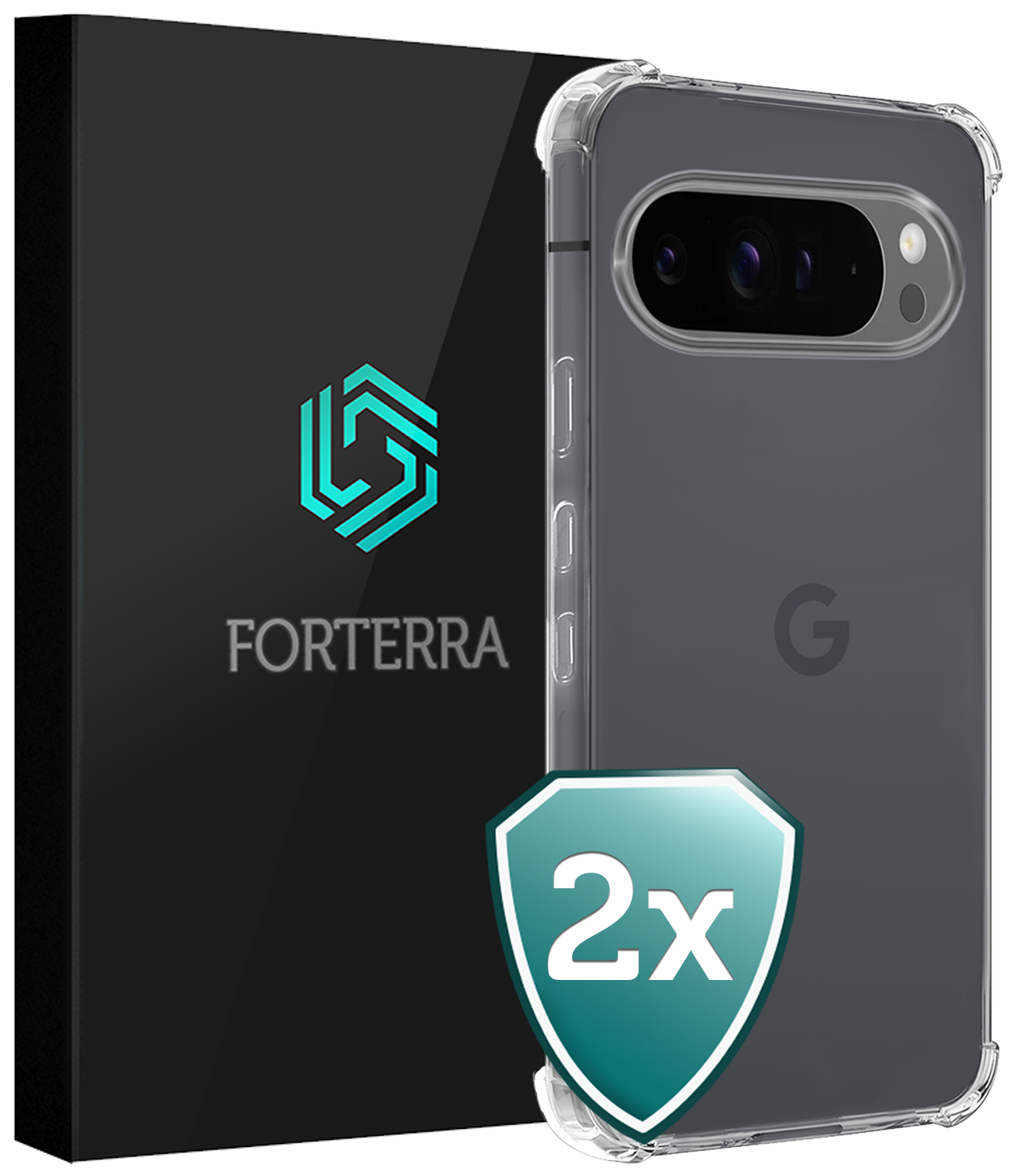 Forterra Hoesje Geschikt voor Google Pixel 9 Pro XL Hoesje Siliconen Shock Proof Case Hoes - Hoes Geschikt voor Google Pixel 9 Pro XL Hoes Cover Case Shockproof - Transparant - 2 PACK