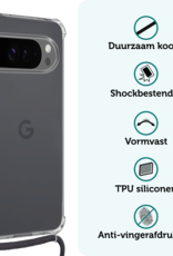 Forterra Hoesje Geschikt voor Google Pixel 9 Pro XL Hoesje Siliconen Shock Proof Hoesje Met Koord Case Met Telefoonkoord - Hoes Geschikt voor Google Pixel 9 Pro XL Hoesje Cover Shockproof Met Koord - Transparant