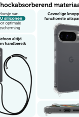 Forterra Hoesje Geschikt voor Google Pixel 9 Pro XL Hoesje Siliconen Shock Proof Hoesje Met Koord Case Met Telefoonkoord - Hoes Geschikt voor Google Pixel 9 Pro XL Hoesje Cover Shockproof Met Koord - Transparant