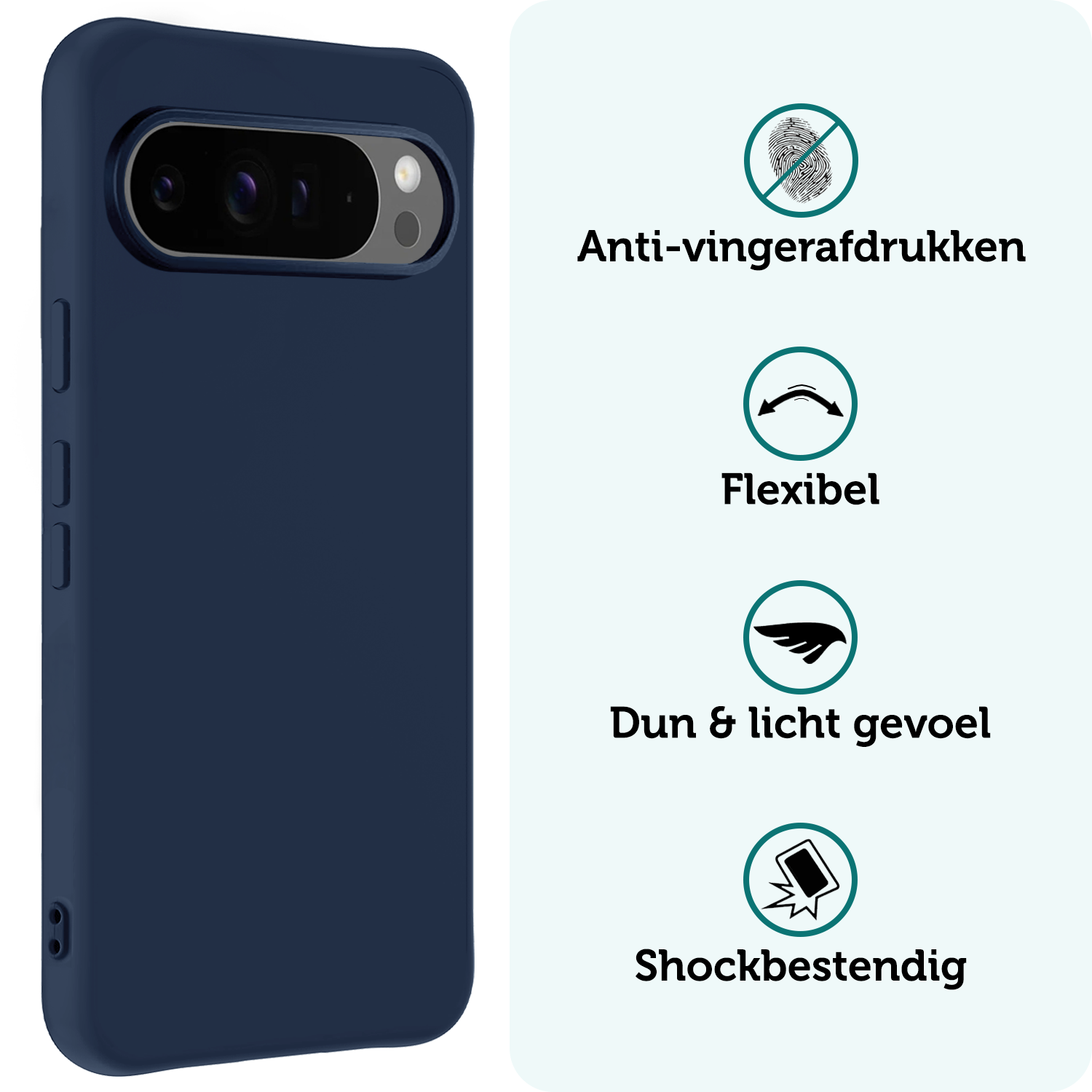 Forterra Hoesje Geschikt voor Google Pixel 9 Pro XL Hoesje Siliconen Case Hoes - Hoes Geschikt voor Google Pixel 9 Pro XL Hoes Cover Case - Donkerblauw