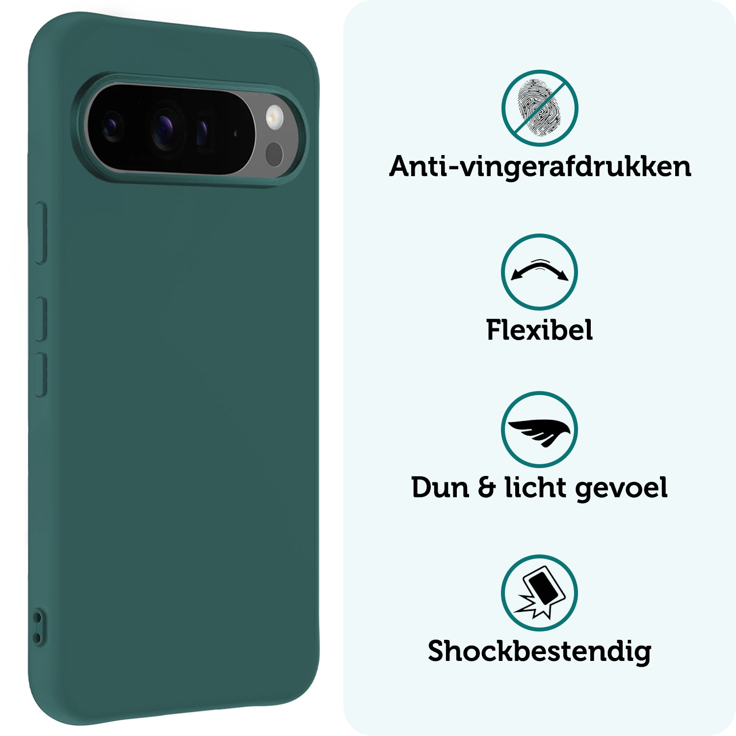 Forterra Hoesje Geschikt voor Google Pixel 9 Pro XL Hoesje Siliconen Case Hoes - Hoes Geschikt voor Google Pixel 9 Pro XL Hoes Cover Case - Donkergroen