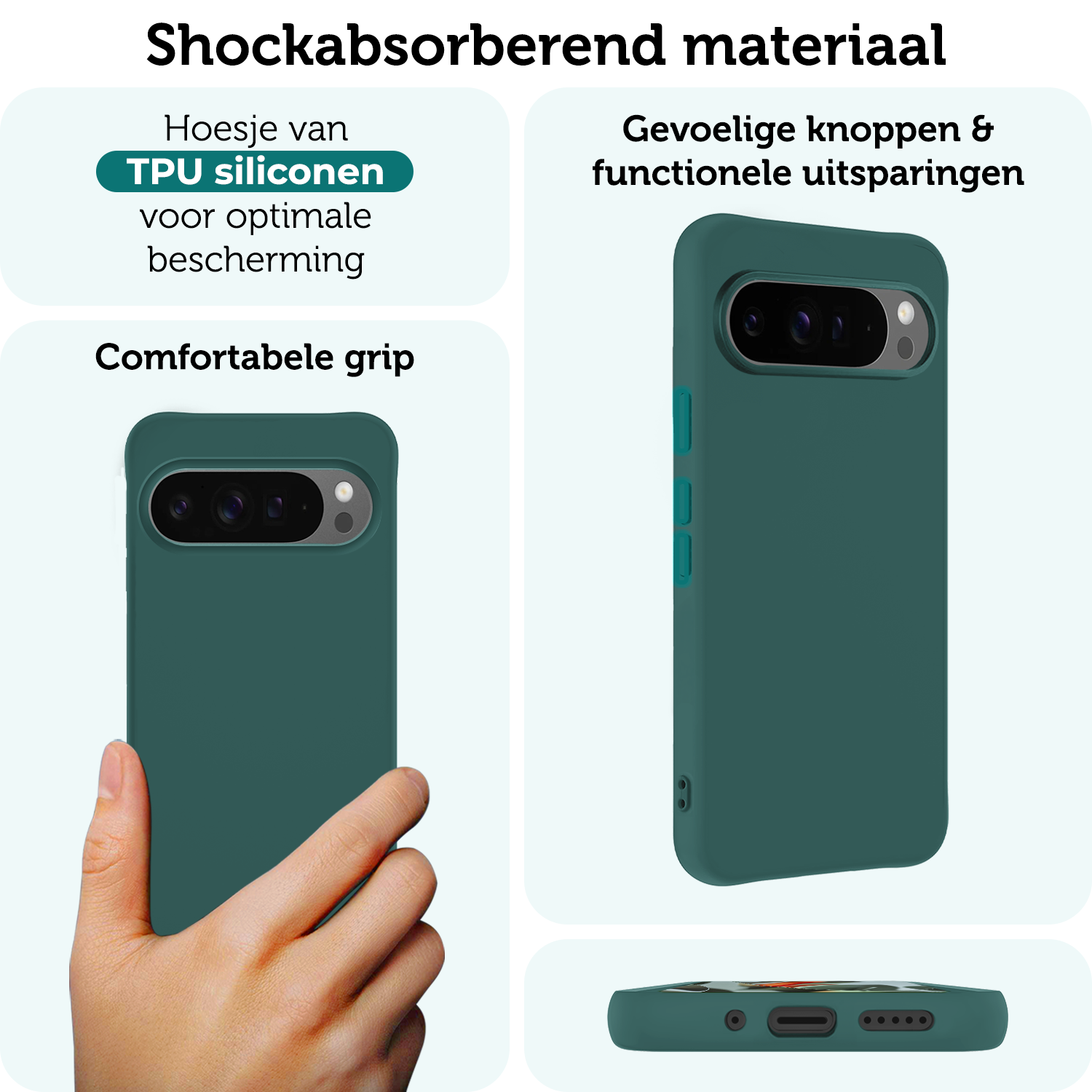 Forterra Hoesje Geschikt voor Google Pixel 9 Pro XL Hoesje Siliconen Case Hoes - Hoes Geschikt voor Google Pixel 9 Pro XL Hoes Cover Case - Donkergroen