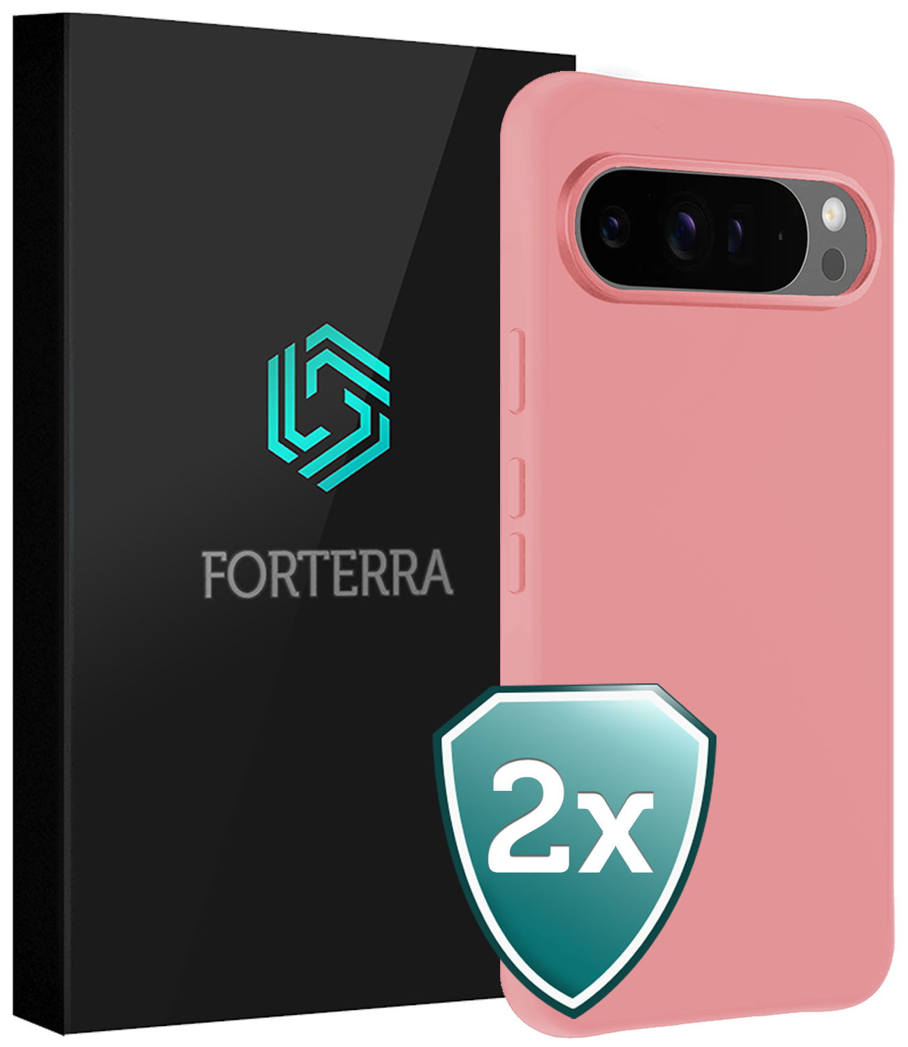Forterra Hoesje Geschikt voor Google Pixel 9 Pro XL Hoesje Siliconen Case Hoes - Hoes Geschikt voor Google Pixel 9 Pro XL Hoes Cover Case - Lichtroze - 2 PACK