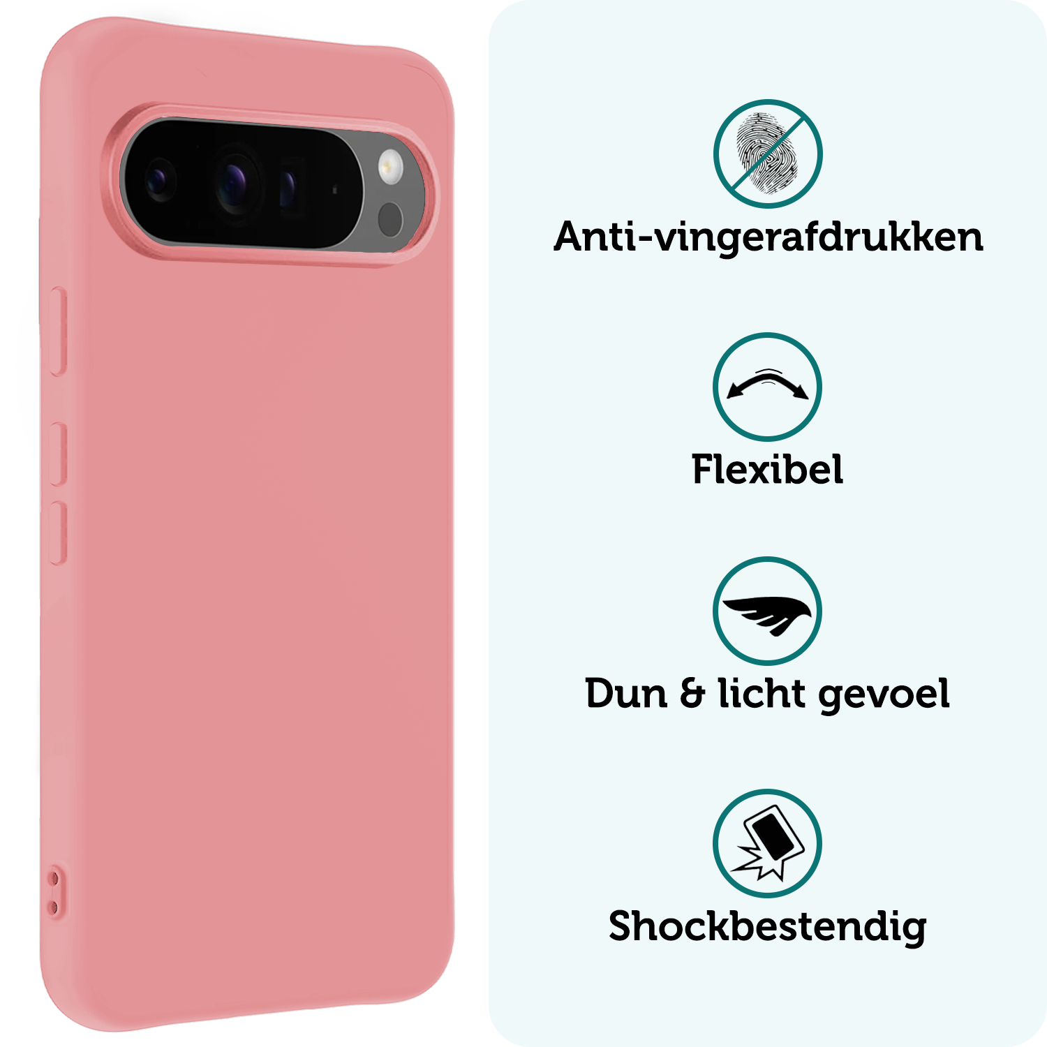 Forterra Hoesje Geschikt voor Google Pixel 9 Pro XL Hoesje Siliconen Case Hoes - Hoes Geschikt voor Google Pixel 9 Pro XL Hoes Cover Case - Lichtroze - 2 PACK