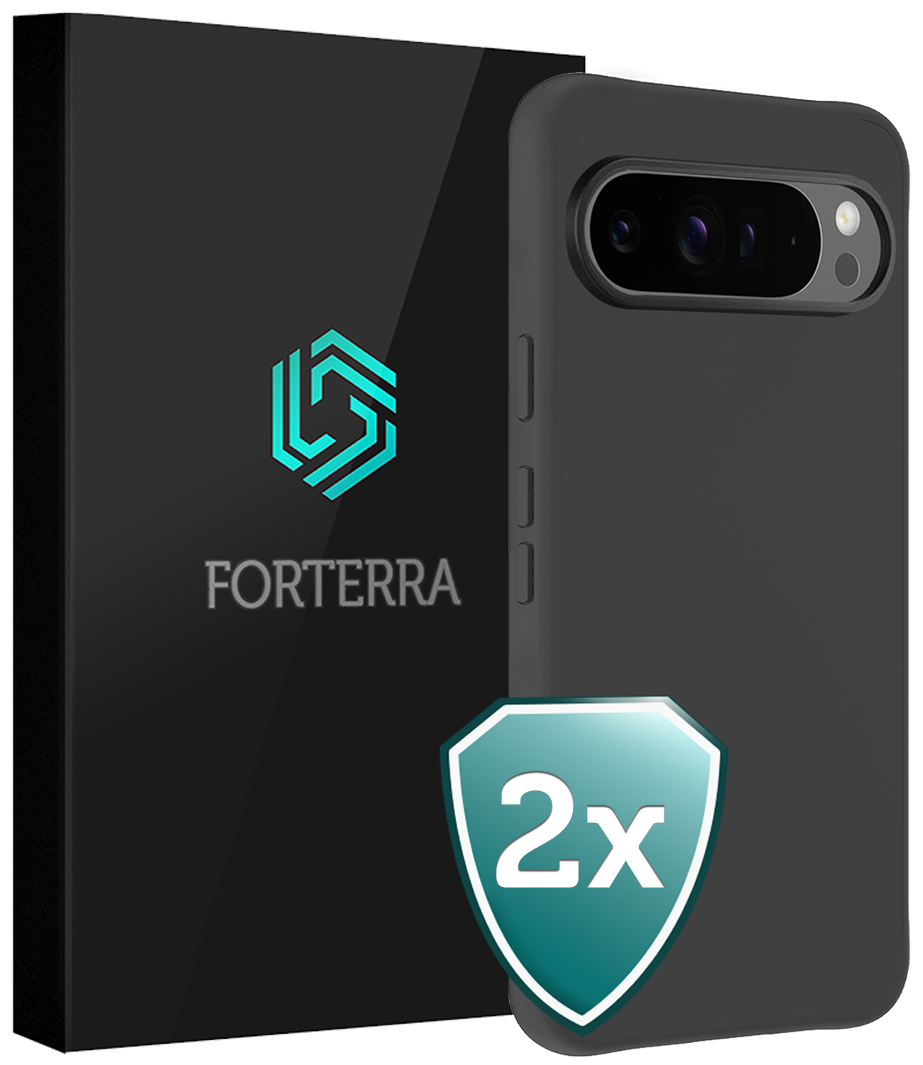 Forterra Hoesje Geschikt voor Google Pixel 9 Pro XL Hoesje Siliconen Case Hoes - Hoes Geschikt voor Google Pixel 9 Pro XL Hoes Cover Case - Zwart - 2 PACK