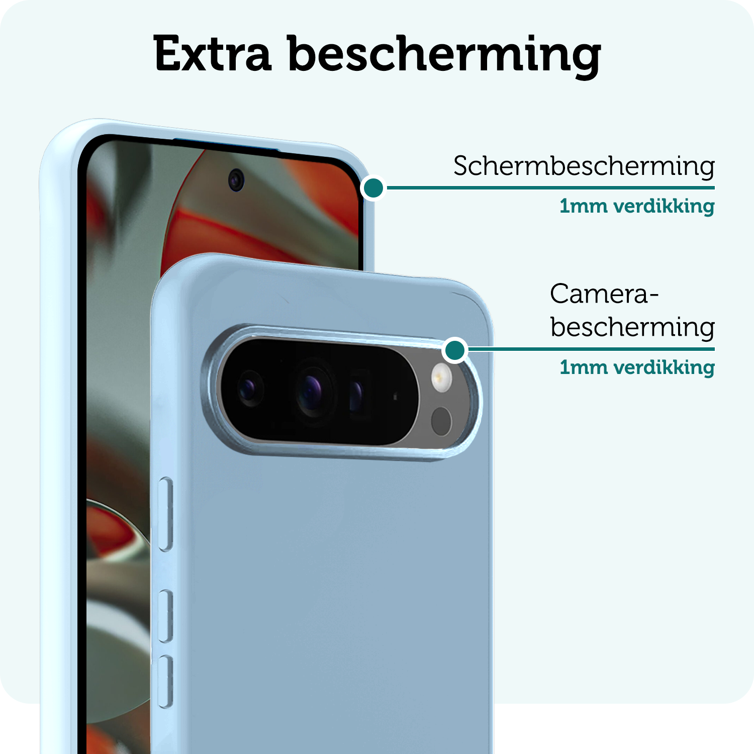 Forterra Hoesje Geschikt voor Google Pixel 9 Pro XL Hoesje Siliconen Case Hoes Met Screenprotector - Hoes Geschikt voor Google Pixel 9 Pro XL Hoes Cover Case - Lichtblauw