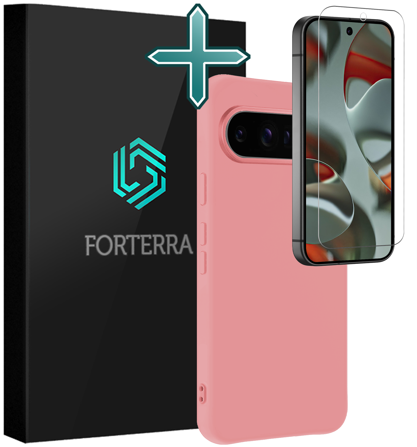 Forterra Hoesje Geschikt voor Google Pixel 9 Pro XL Hoesje Siliconen Case Hoes Met Screenprotector - Hoes Geschikt voor Google Pixel 9 Pro XL Hoes Cover Case - Lichtroze