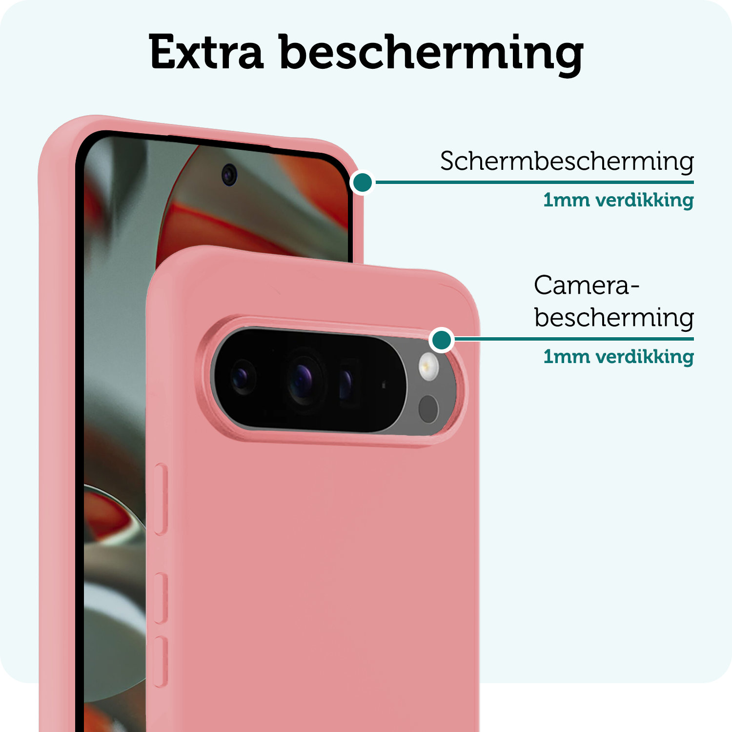 Forterra Hoesje Geschikt voor Google Pixel 9 Pro XL Hoesje Siliconen Case Hoes Met Screenprotector - Hoes Geschikt voor Google Pixel 9 Pro XL Hoes Cover Case - Lichtroze