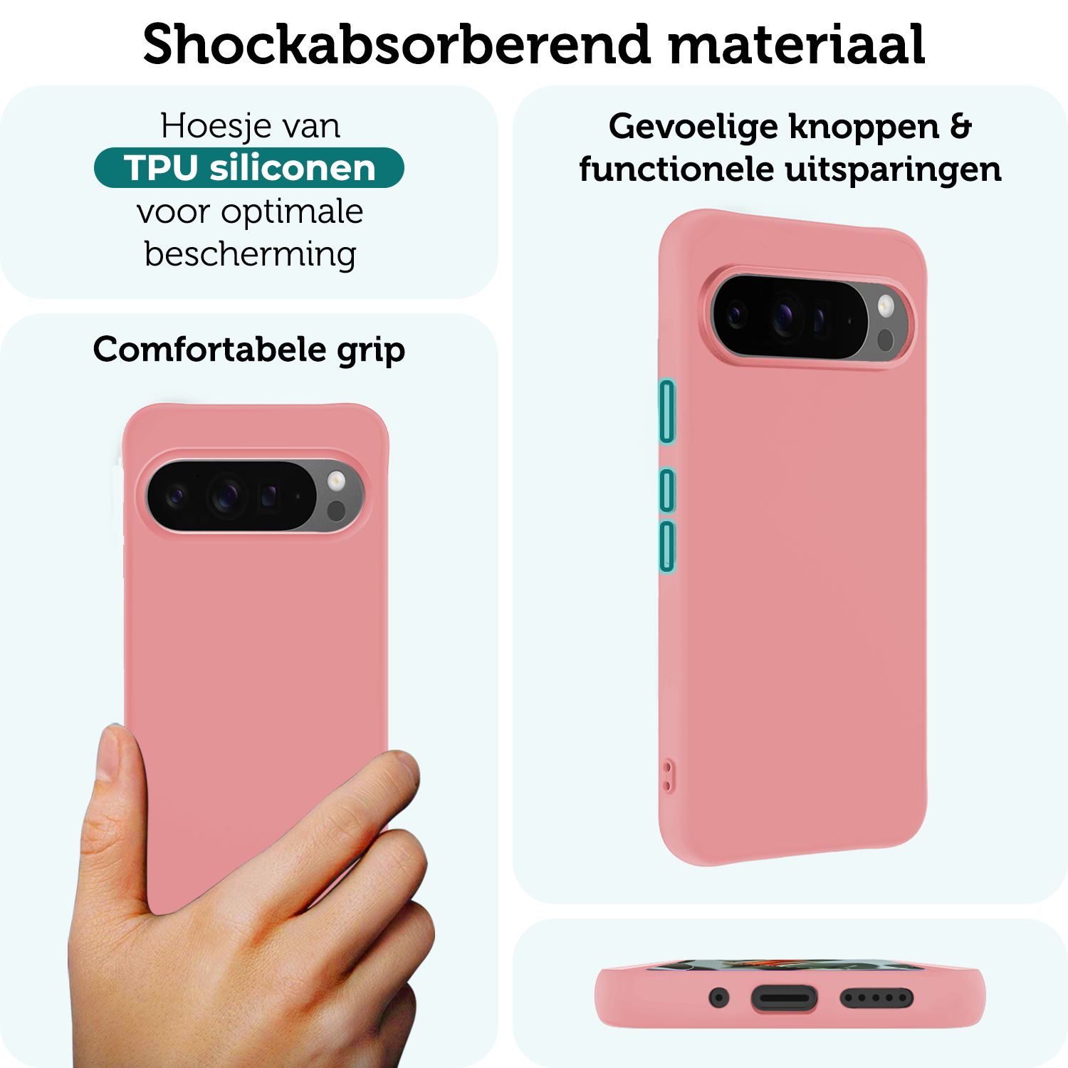 Forterra Hoesje Geschikt voor Google Pixel 9 Pro XL Hoesje Siliconen Case Hoes Met Screenprotector - Hoes Geschikt voor Google Pixel 9 Pro XL Hoes Cover Case - Lichtroze