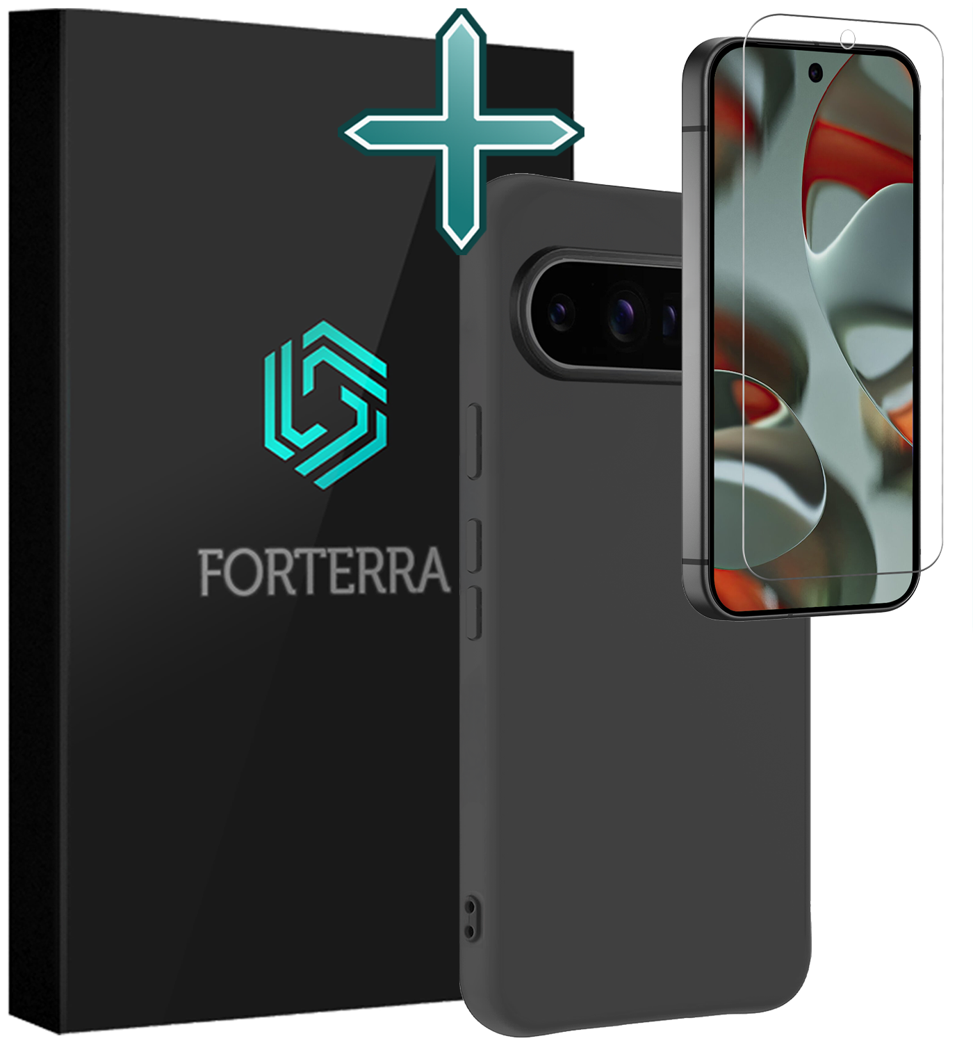 Forterra Hoesje Geschikt voor Google Pixel 9 Pro XL Hoesje Siliconen Case Hoes Met Screenprotector - Hoes Geschikt voor Google Pixel 9 Pro XL Hoes Cover Case - Zwart