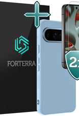 Forterra Hoesje Geschikt voor Google Pixel 9 Pro XL Hoesje Siliconen Case Hoes Met 2x Screenprotector - Hoes Geschikt voor Google Pixel 9 Pro XL Hoes Cover Case - Lichtblauw