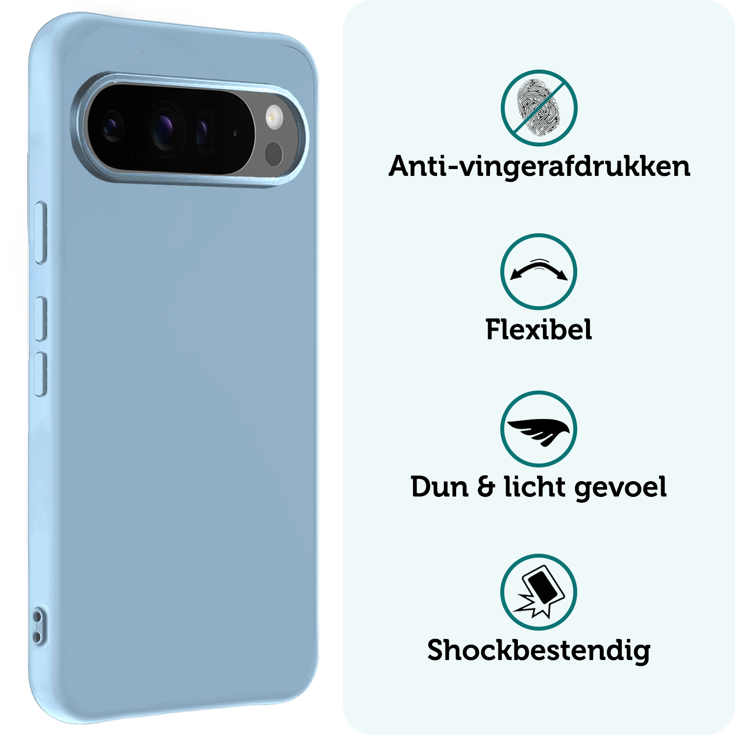Forterra Hoesje Geschikt voor Google Pixel 9 Pro XL Hoesje Siliconen Case Hoes Met 2x Screenprotector - Hoes Geschikt voor Google Pixel 9 Pro XL Hoes Cover Case - Lichtblauw