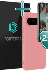 Forterra Hoesje Geschikt voor Google Pixel 9 Pro XL Hoesje Siliconen Case Hoes Met 2x Screenprotector - Hoes Geschikt voor Google Pixel 9 Pro XL Hoes Cover Case - Lichtroze
