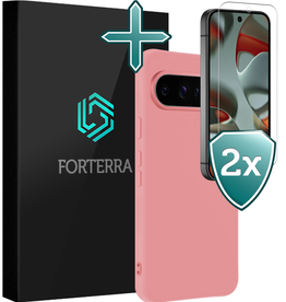 Forterra Forterra Google Pixel 9 Pro XL Hoesje Siliconen Met 2x Screenprotector - Lichtroze