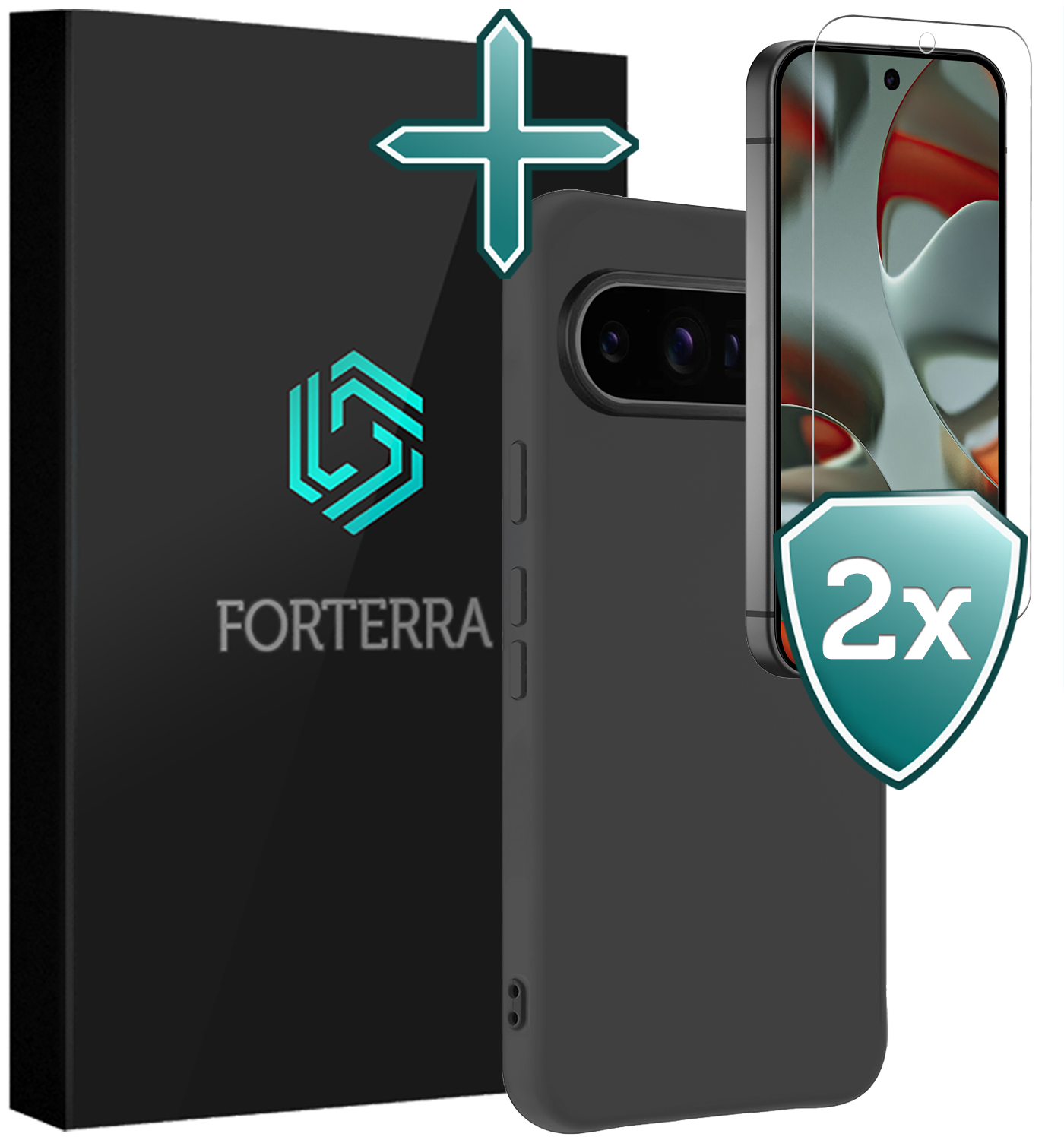 Forterra Hoesje Geschikt voor Google Pixel 9 Pro XL Hoesje Siliconen Case Hoes Met 2x Screenprotector - Hoes Geschikt voor Google Pixel 9 Pro XL Hoes Cover Case - Zwart