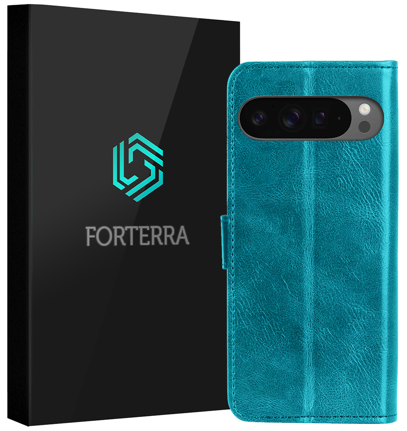 Forterra Hoesje Geschikt voor Google Pixel 9 Pro XL Hoesje Book Case Hoes Portemonnee Cover Walletcase - Hoes Geschikt voor Google Pixel 9 Pro XL Hoes Bookcase Hoesje - Turquoise