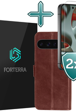 Forterra Hoesje Geschikt voor Google Pixel 9 Pro XL Hoesje Book Case Hoes Portemonnee Cover Walletcase Met 2x Screenprotector - Hoes Geschikt voor Google Pixel 9 Pro XL Hoes Bookcase Hoesje - Bruin