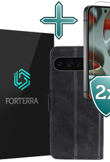 Forterra Hoesje Geschikt voor Google Pixel 9 Pro XL Hoesje Book Case Hoes Portemonnee Cover Walletcase Met 2x Screenprotector - Hoes Geschikt voor Google Pixel 9 Pro XL Hoes Bookcase Hoesje - Zwart