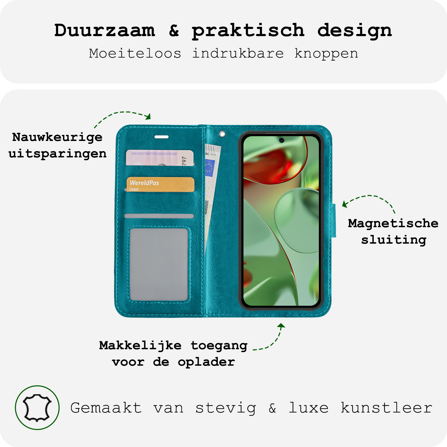BASEY. Hoesje Geschikt voor Google Pixel 9 Pro XL Hoesje Book Case Hoes Portemonnee Cover Walletcase Met 2x Screenprotector - Hoes Geschikt voor Google Pixel 9 Pro XL Hoes Bookcase Hoesje - Turquoise