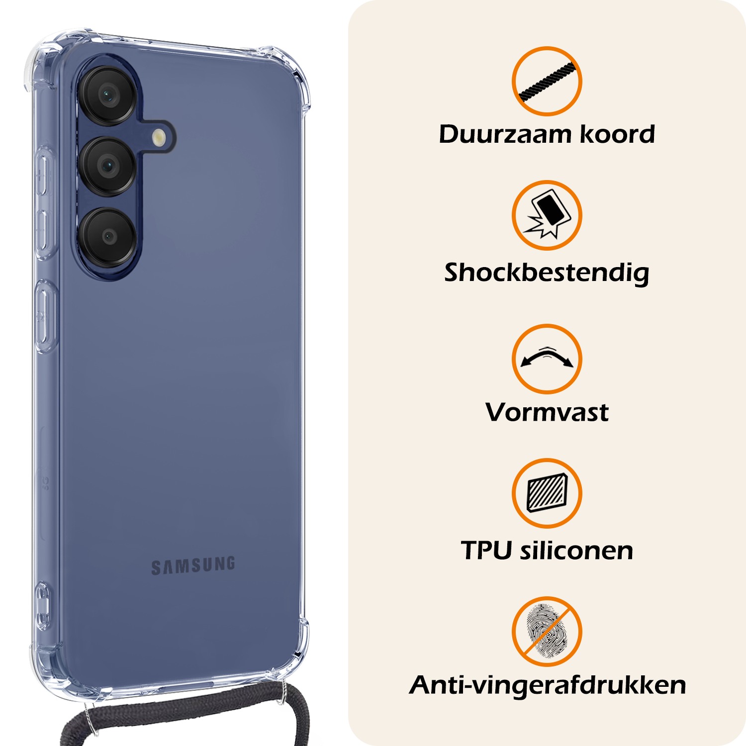 Nomfy Hoesje Geschikt voor Samsung A16 Hoesje Shock Proof Transparant Met Telefoonketting Case Shock Koord - Hoesje Geschikt voor Samsung Galaxy A16 Shock Proof Case Met Koord - Transparant