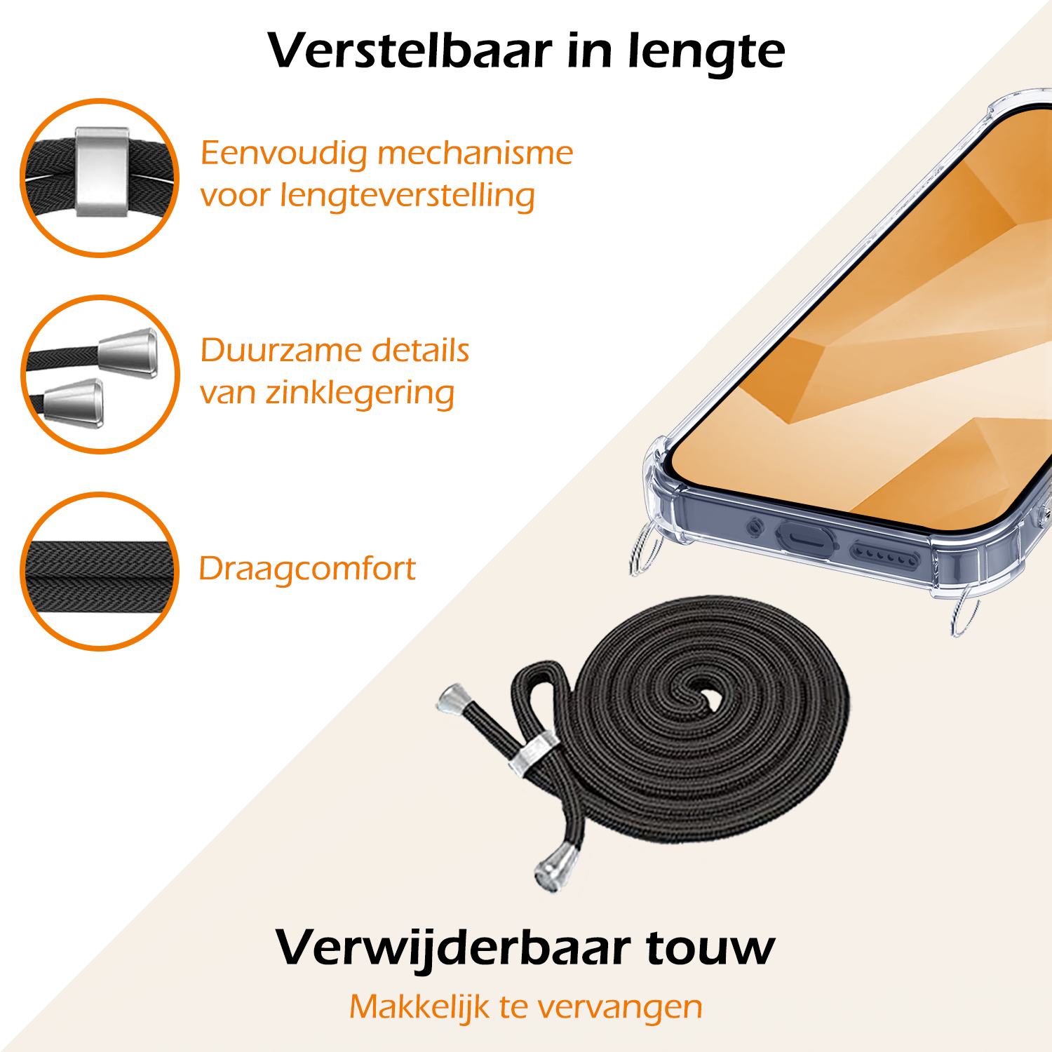 Nomfy Hoesje Geschikt voor Samsung A16 Hoesje Shock Proof Transparant Met Telefoonketting Case Shock Koord - Hoesje Geschikt voor Samsung Galaxy A16 Shock Proof Case Met Koord - Transparant