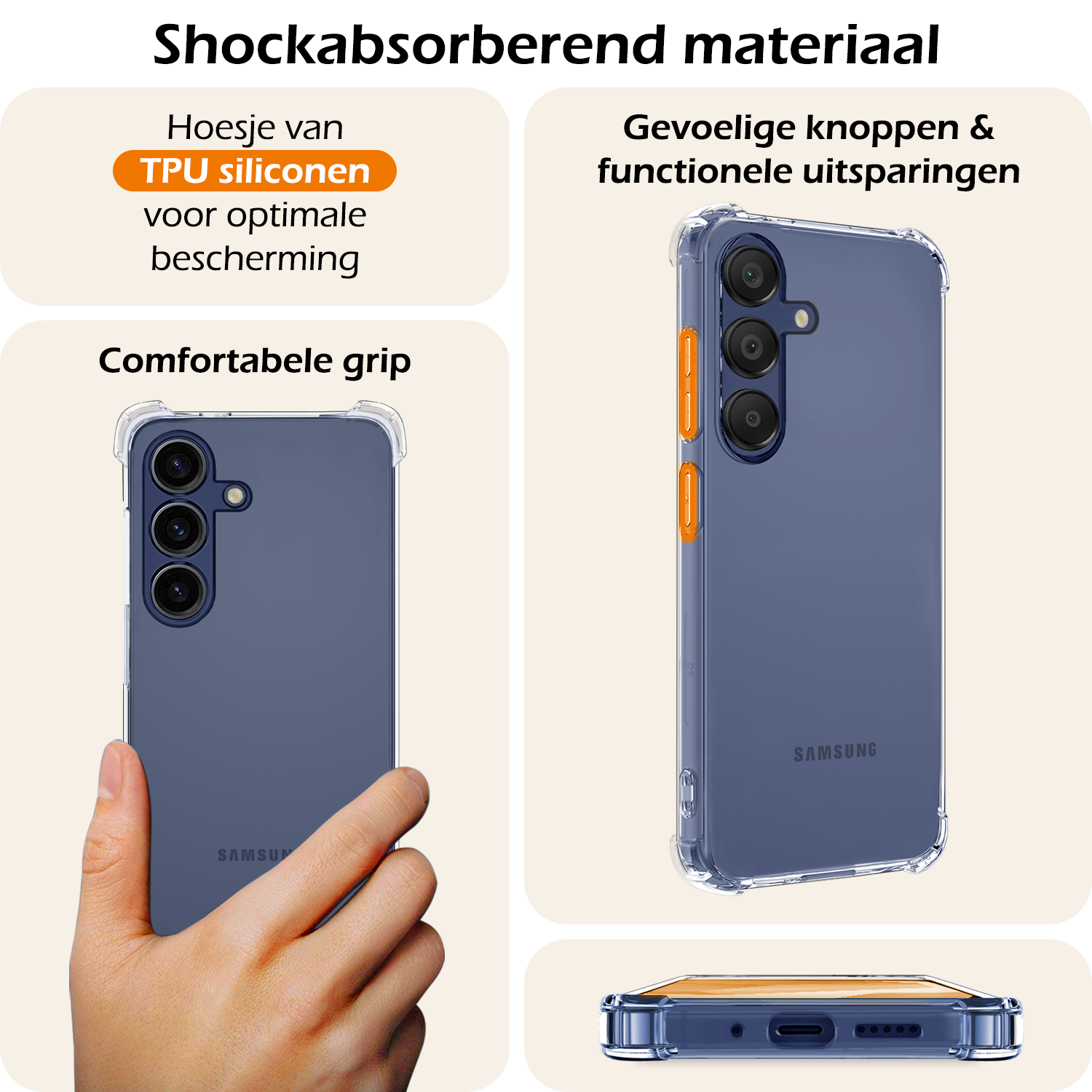 Nomfy Hoesje Geschikt voor Samsung A16 Hoesje Shock Proof Cover Case Shockproof - Hoes Geschikt voor Samsung Galaxy A16 Hoes Siliconen Back Case - Transparant - 2 PACK