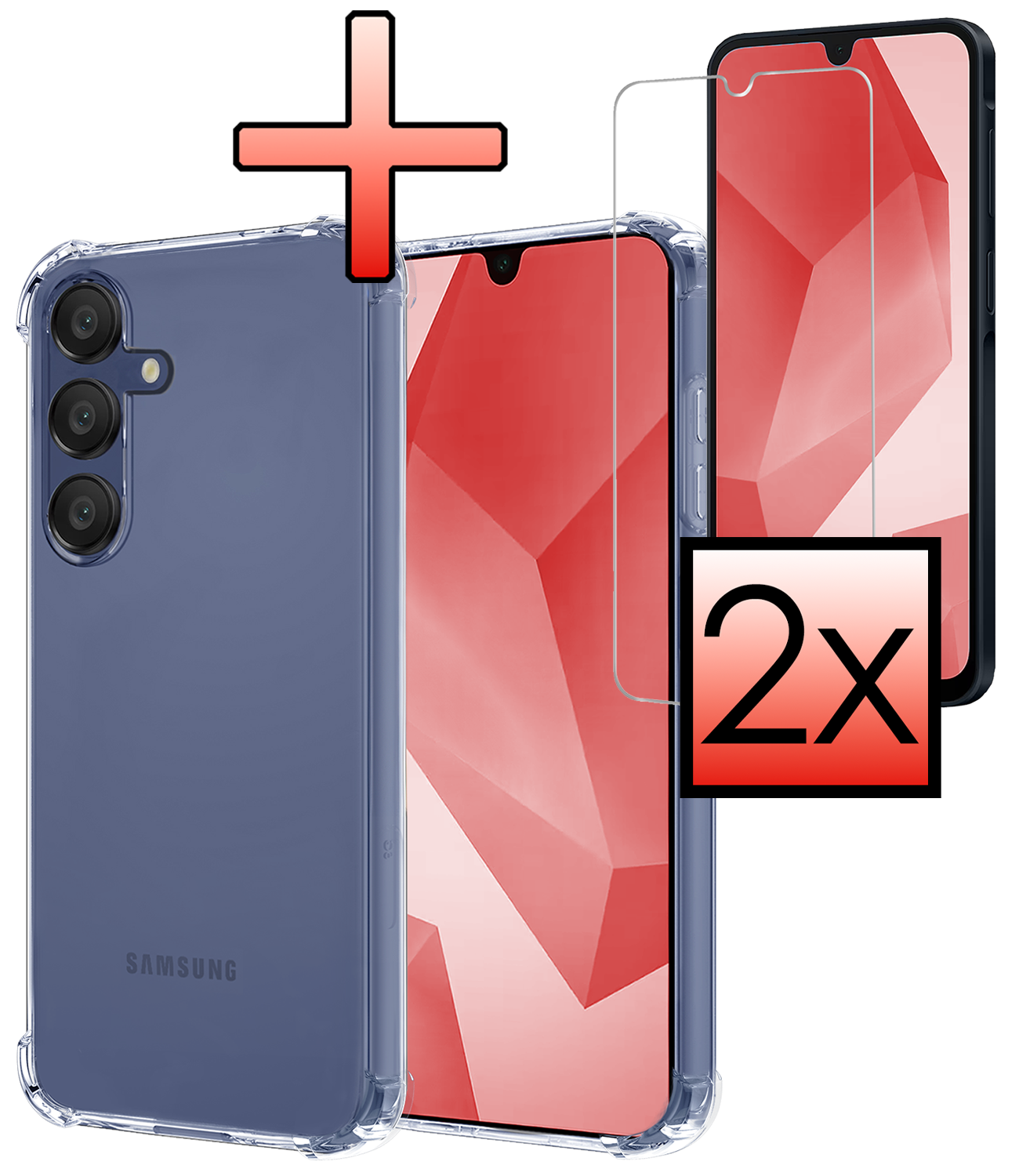 NoXx Hoes Geschikt voor Samsung A16 Hoesje Siliconen Cover Shock Proof Back Case Shockproof Hoes Met 2x Screenprotector - Transparant