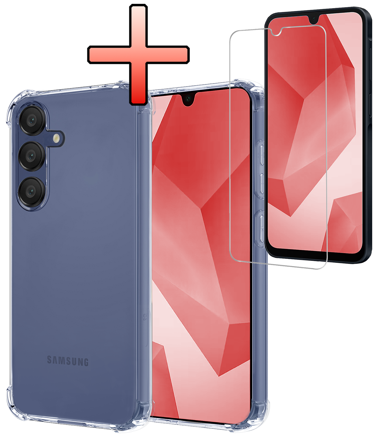 NoXx Hoes Geschikt voor Samsung A16 Hoesje Siliconen Cover Shock Proof Back Case Shockproof Hoes Met Screenprotector - Transparant