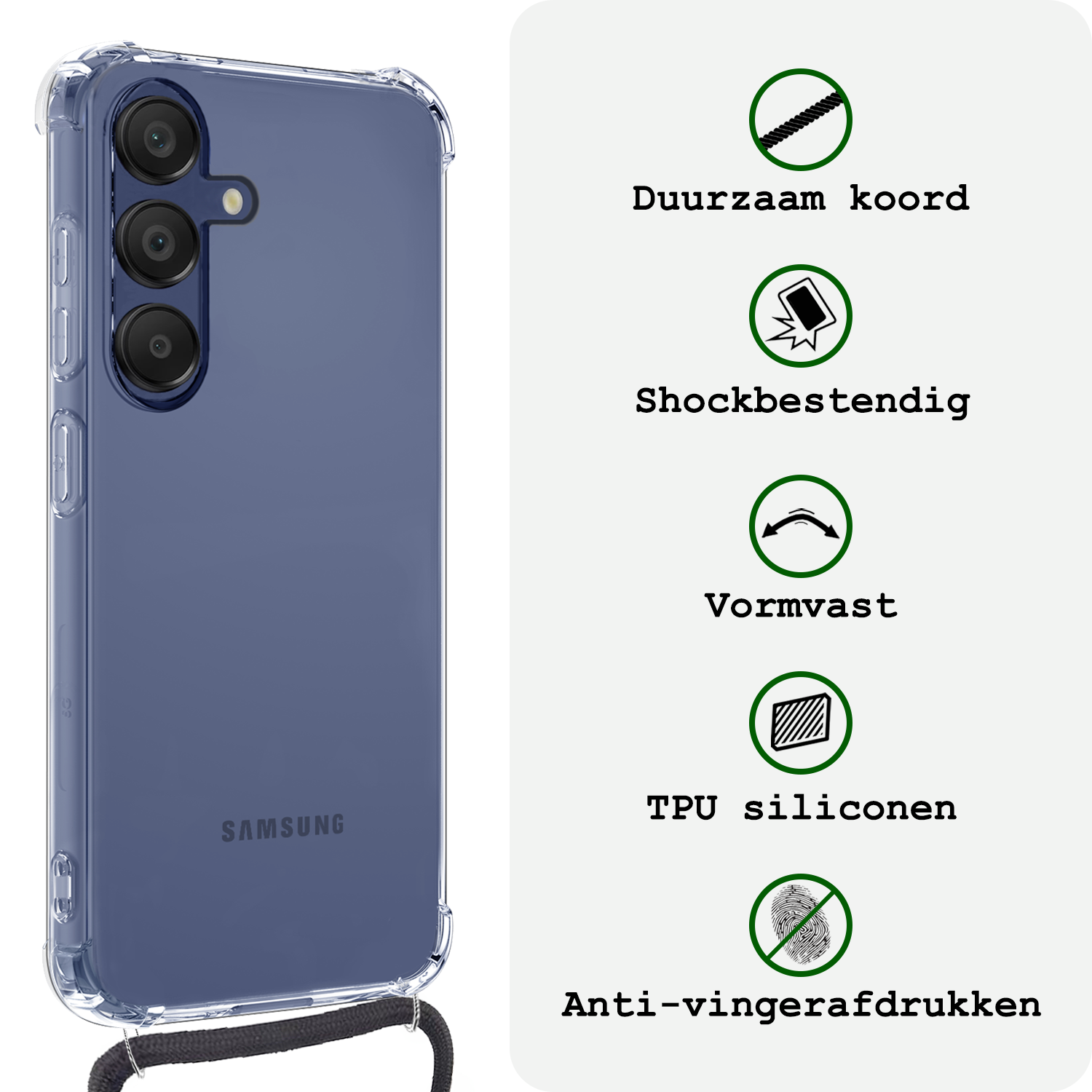BASEY. Hoes Geschikt voor Samsung A16 Hoesje Shock Proof Case Met Koord Shock Hoes Met Koord - Hoesje Geschikt voor Samsung Galaxy A16 Hoes Cover Met Koord - Transparant