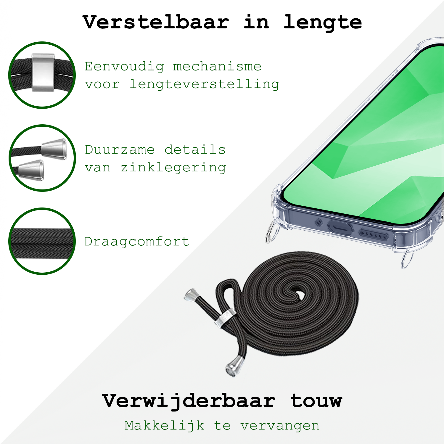 BASEY. Hoes Geschikt voor Samsung A16 Hoesje Shock Proof Case Met Koord Shock Hoes Met Koord - Hoesje Geschikt voor Samsung Galaxy A16 Hoes Cover Met Koord - Transparant