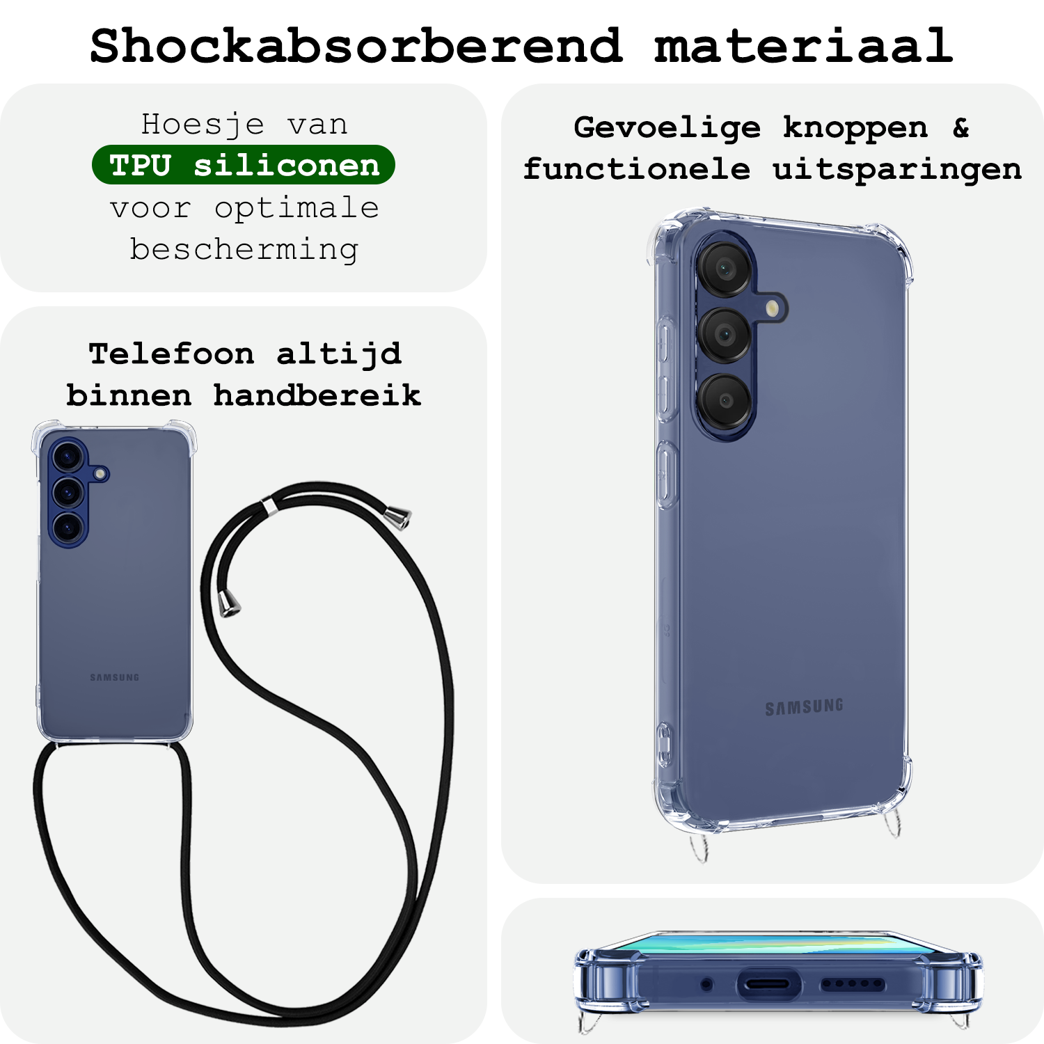 BASEY. Hoes Geschikt voor Samsung A16 Hoesje Shock Proof Case Met Koord Shock Hoes Met Koord - Hoesje Geschikt voor Samsung Galaxy A16 Hoes Cover Met Koord - Transparant