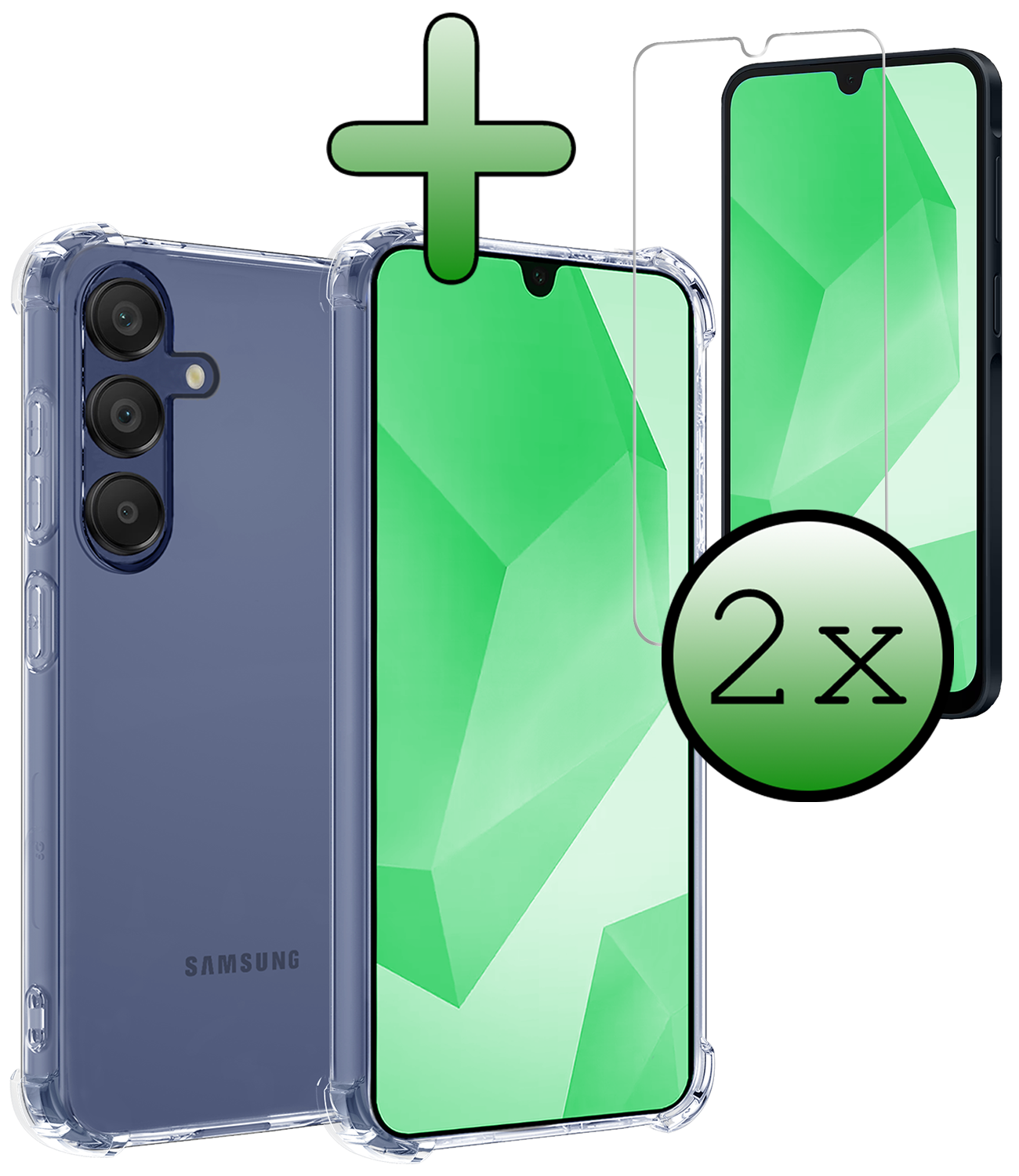 BASEY. Hoes Geschikt voor Samsung A16 Hoesje Shock Proof Case Hoes Siliconen Met 2x Screenprotector - Hoesje Geschikt voor Samsung Galaxy A16 Hoes Cover Shockproof - Transparant