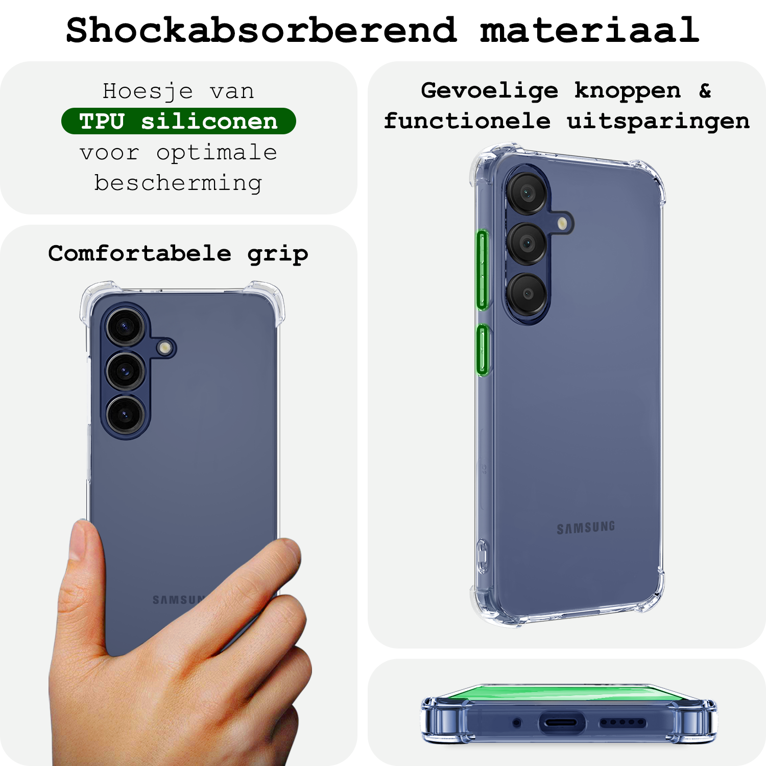 BASEY. Hoes Geschikt voor Samsung A16 Hoesje Shock Proof Case Hoes Siliconen Met 2x Screenprotector - Hoesje Geschikt voor Samsung Galaxy A16 Hoes Cover Shockproof - Transparant