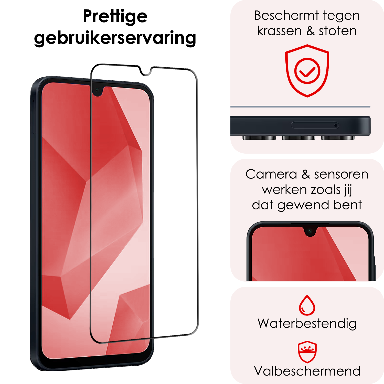 NoXx Screenprotector Geschikt voor Samsung A16 Screenprotector Tempered Glass Gehard Glas Full Cover - 3 PACK