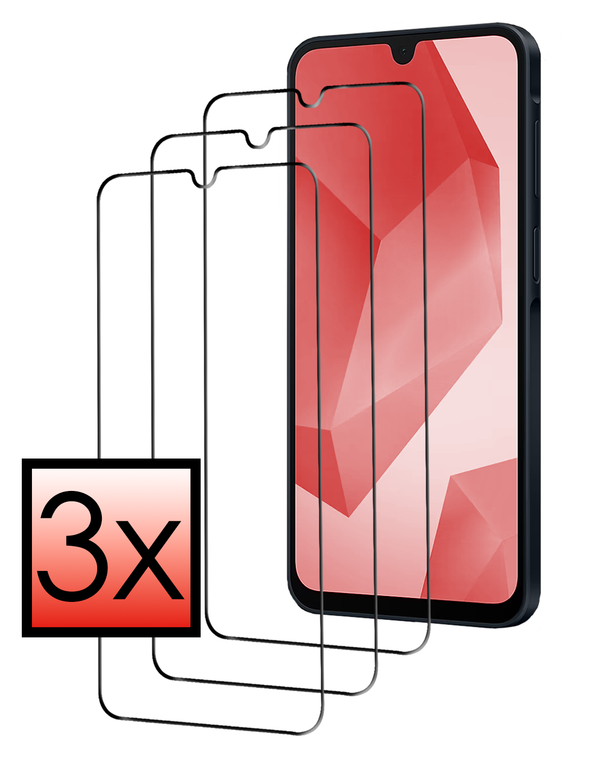 NoXx Screenprotector Geschikt voor Samsung A16 Screenprotector Tempered Glass Gehard Glas Full Cover - 3 PACK