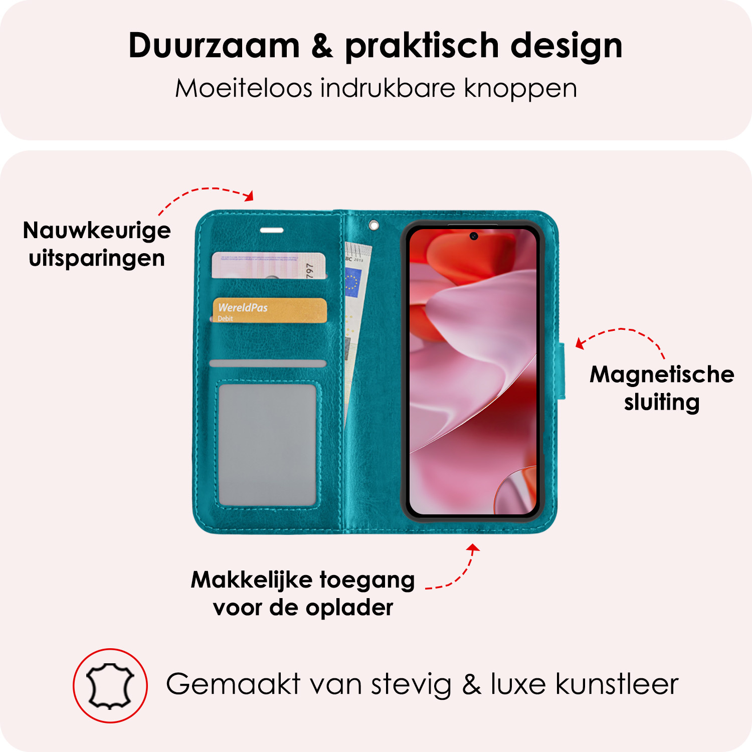 NoXx Hoesje Geschikt voor Google Pixel 9 Pro XL Hoesje Book Case Hoes Portemonnee Cover Walletcase - Hoes Geschikt voor Google Pixel 9 Pro XL Hoes Bookcase Hoesje - Turquoise
