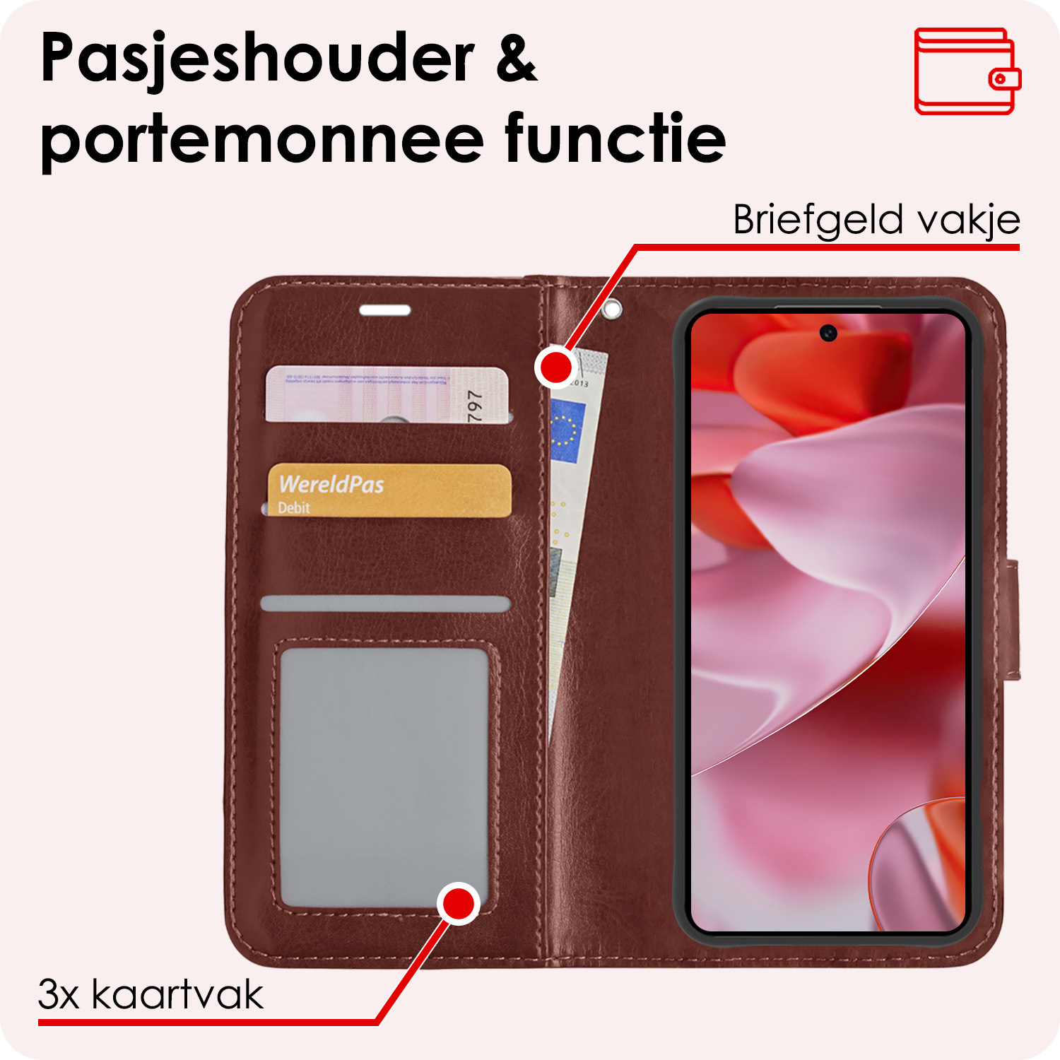 NoXx Hoesje Geschikt voor Google Pixel 9 Pro XL Hoesje Book Case Hoes Portemonnee Cover Walletcase Met Screenprotector - Hoes Geschikt voor Google Pixel 9 Pro XL Hoes Bookcase Hoesje - Bruin