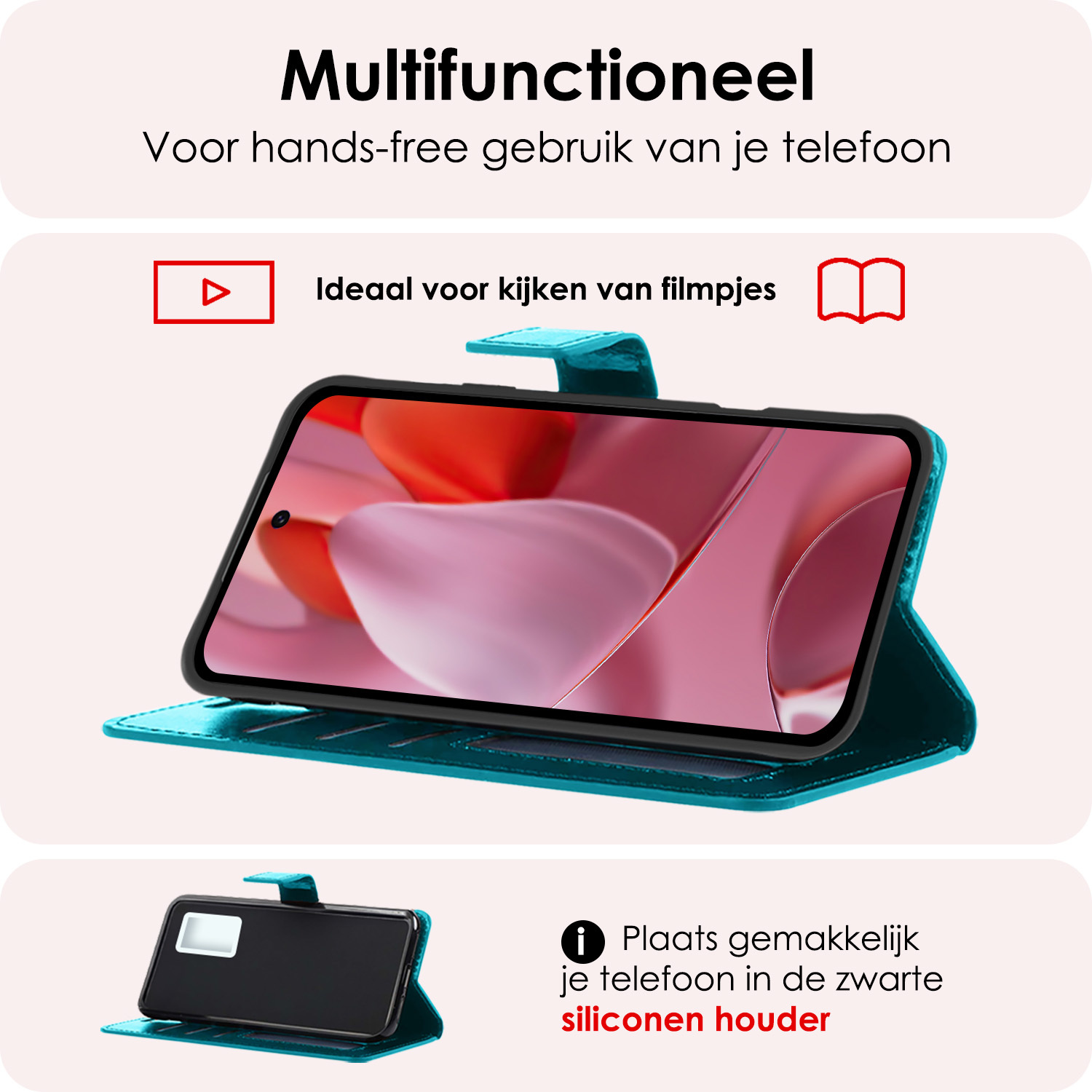 NoXx Hoesje Geschikt voor Google Pixel 9 Pro XL Hoesje Book Case Hoes Portemonnee Cover Walletcase Met Screenprotector - Hoes Geschikt voor Google Pixel 9 Pro XL Hoes Bookcase Hoesje - Turquoise